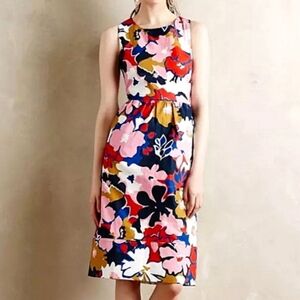 ANTHROPOLOGIE Red and Blue floral Midi Dress Size 6